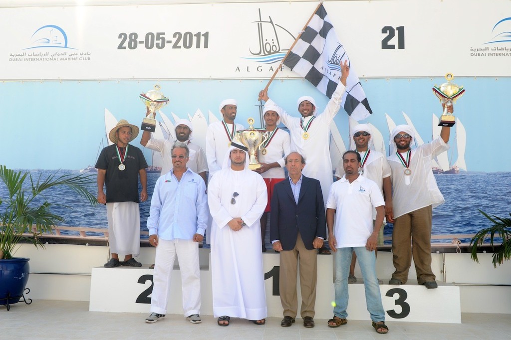 Saeed Hareb, HH Sheikh Rashid Bin Hamdan Al Maktoum, Gonzalo De Benito, Marwan Al Tayer and the winners - 2011 Al Gaffal Race © DIMC
